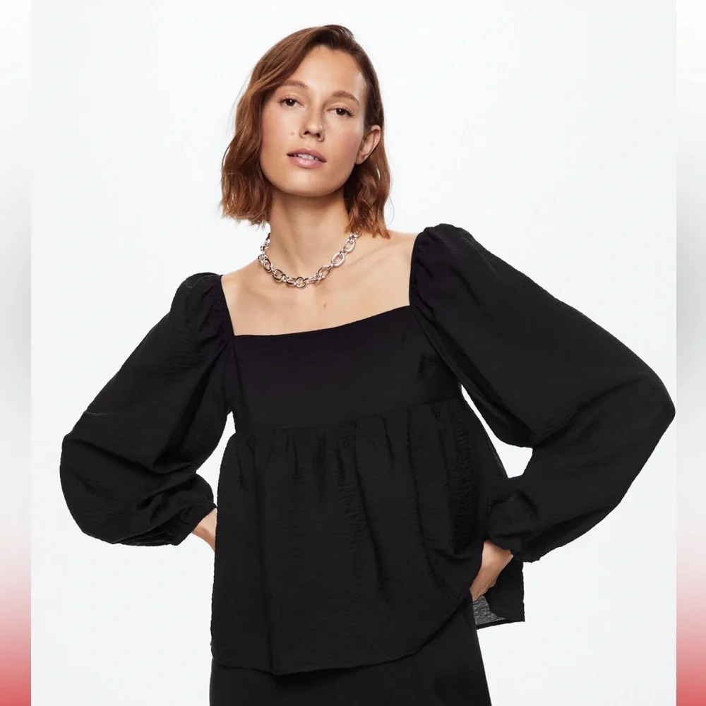 Mango Black Puff Sleeve Blouse - Picture 6 of 6
